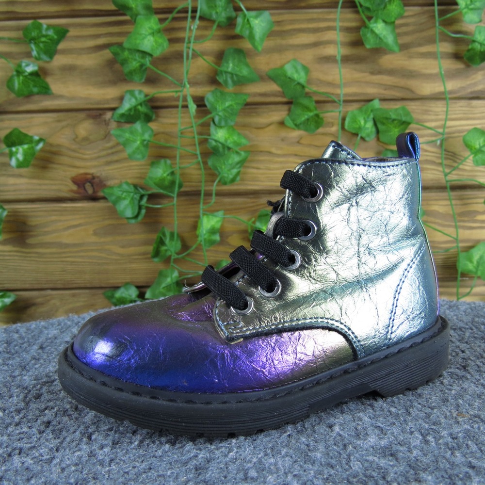 There Abouts Lil Reese Kids Iridescent Metallic Combat Boots 8 Lace Zip